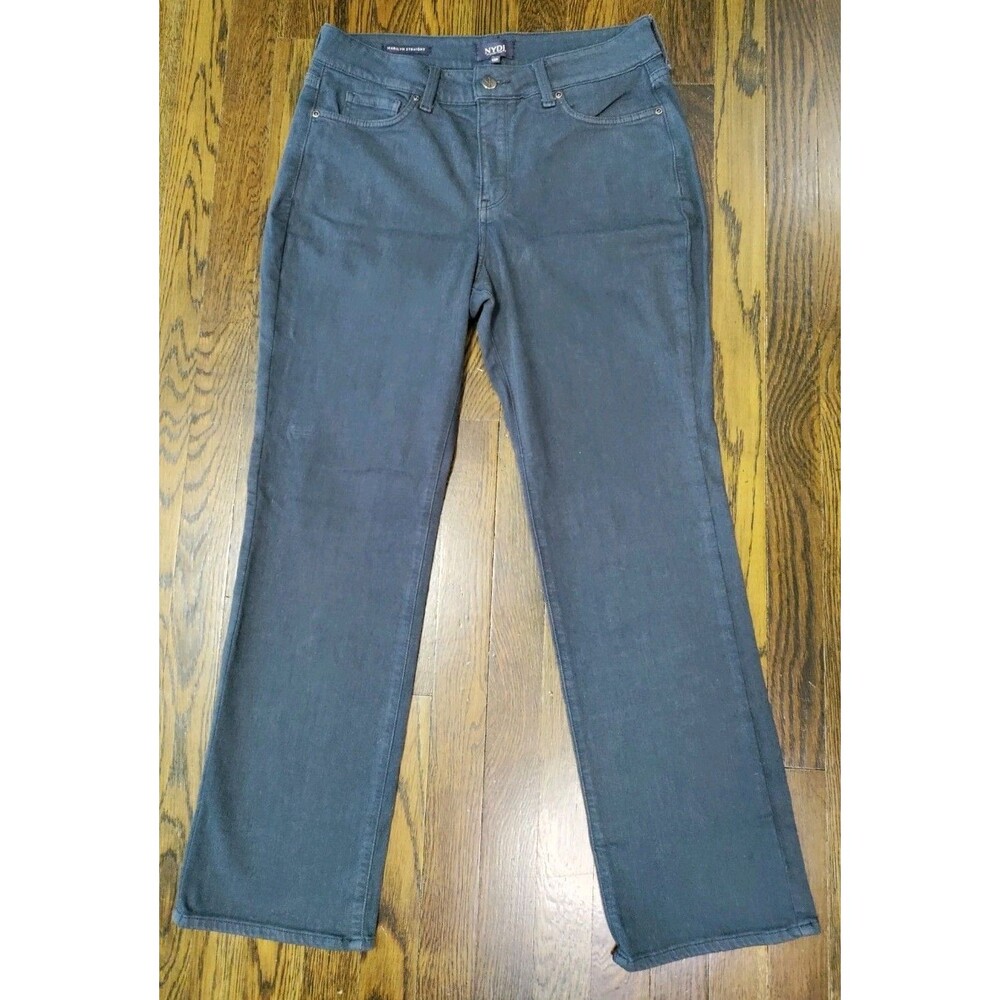 NYDJ Marilyn Straight Jeans Women's 12P Inseam 29" Gray Lift Tuck Viscose Blend
